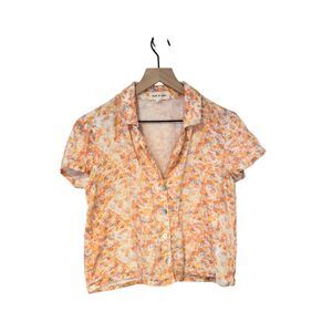 Anthropologie Cloth & Stone Boxy Linen Coastal Shirt Short Sleeve Size XS